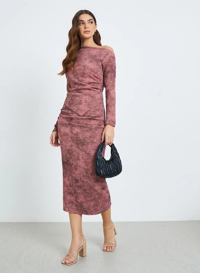 Styli Women Maroon One Shoulder Bodycon Midi Dress